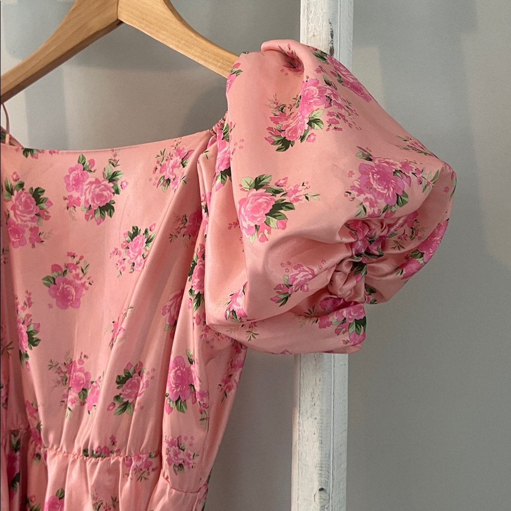 LoveShackFancy Cecile Pink Floral silky belted puff sleeve Mini Dress size 0 - Picture 10 of 10